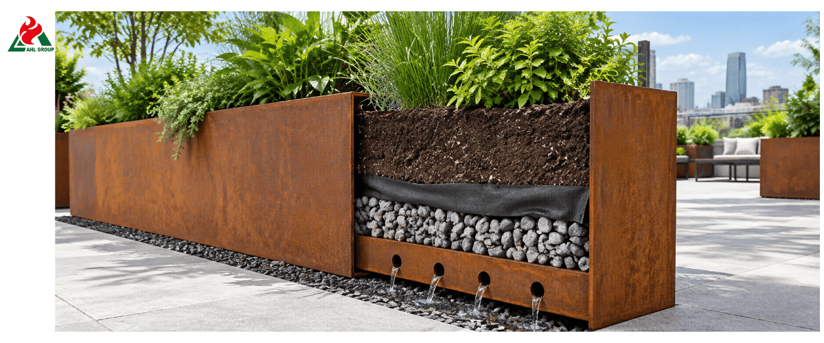 Drainage for Corten Steel Planters